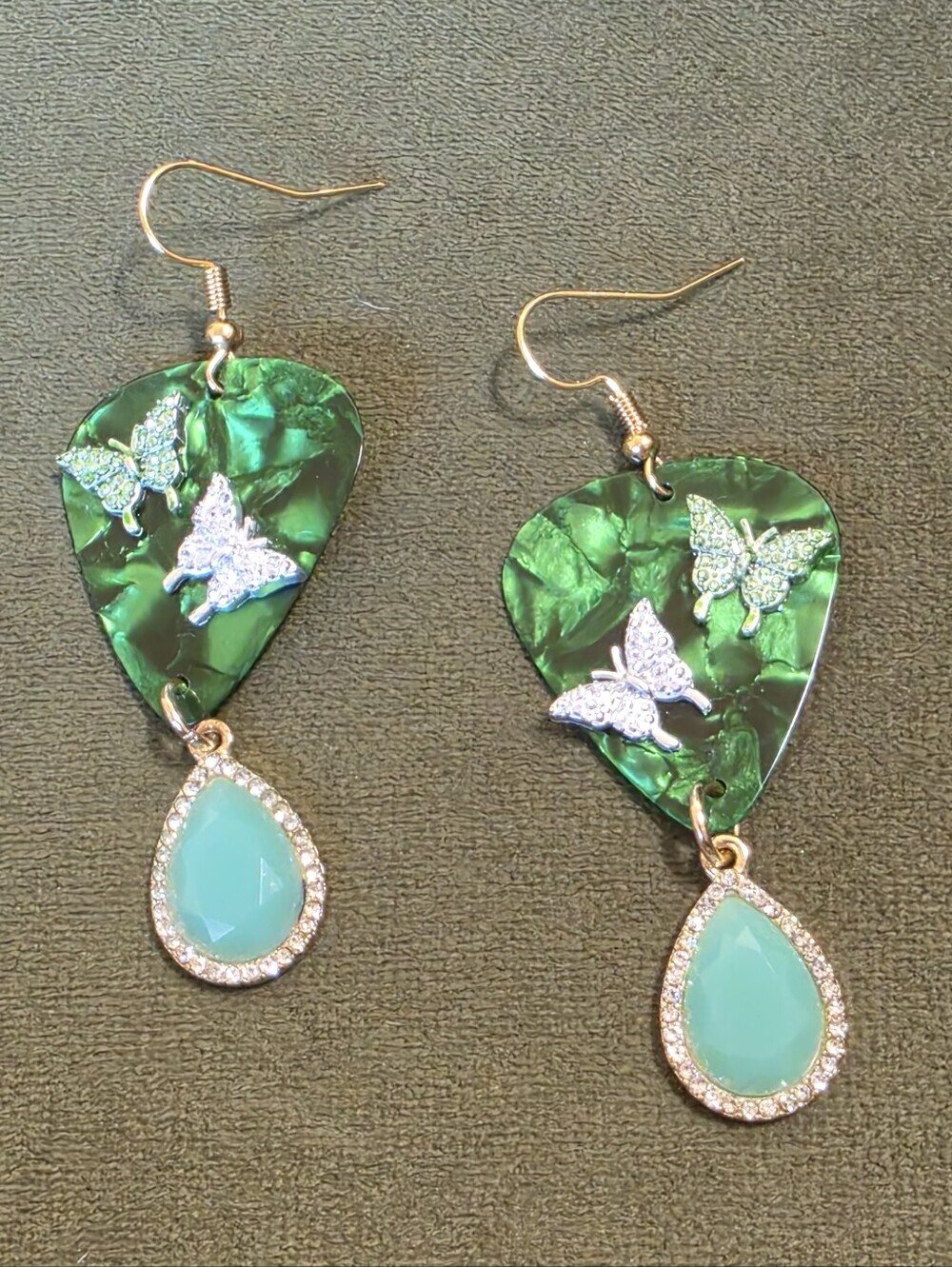 Debut Era Green Butterfly Teardrop On My Guitar Pick Earrings
